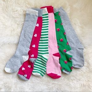 Pink, Green, and Gray Solid Knee Socks